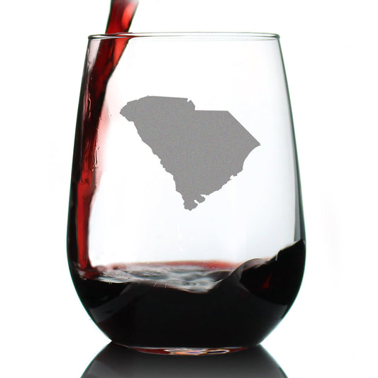 South Carolina State Outline Stemless Wine Glass - State Themed Drinking Decor and Gifts for South Carolinian Women & Men - Large 17 Oz Glasses
