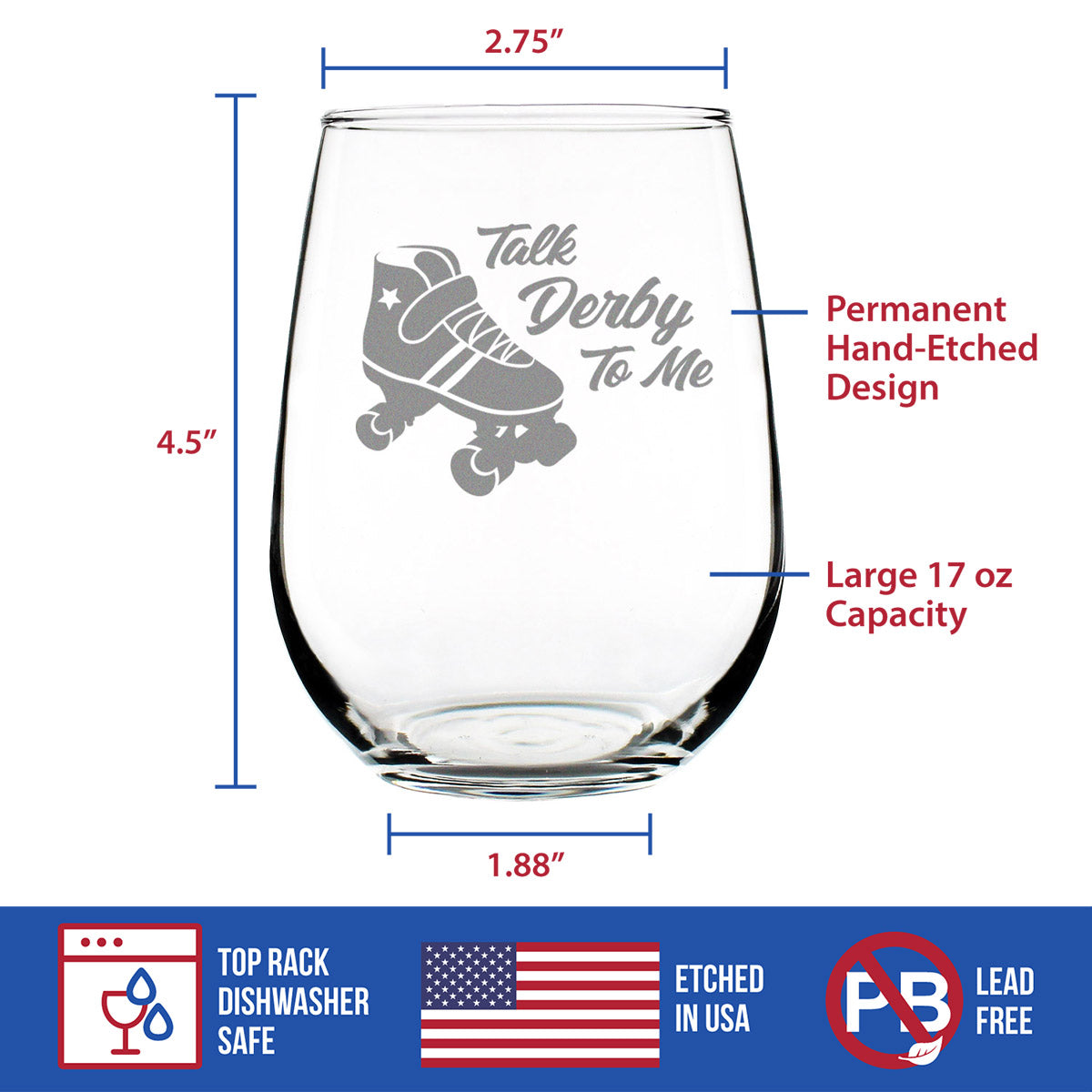 Talk Derby To Me - Stemless Wine Glass - Funny Rollerblading Gifts and Decor for Men & Women - Large 17 oz Glasses