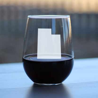 Utah State Outline Stemless Wine Glass - State Themed Drinking Decor and Gifts for Utahn Women & Men - Large 17 Oz Glasses