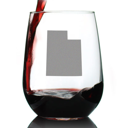 Utah State Outline Stemless Wine Glass - State Themed Drinking Decor and Gifts for Utahn Women & Men - Large 17 Oz Glasses