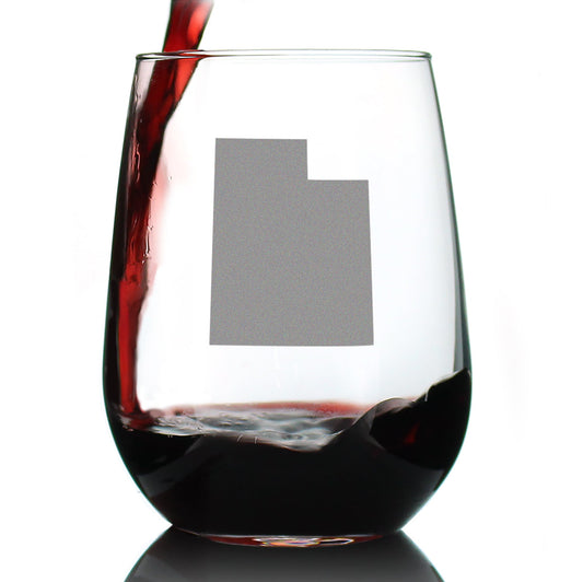 Utah State Outline Stemless Wine Glass - State Themed Drinking Decor and Gifts for Utahn Women & Men - Large 17 Oz Glasses