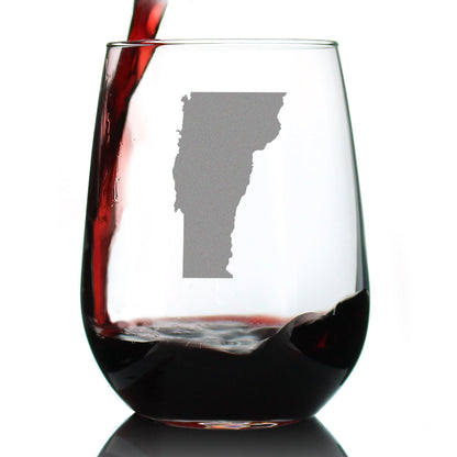 Vermont State Outline Stemless Wine Glass - State Themed Drinking Decor and Gifts for Vermonter Women & Men - Large 17 Oz Glasses