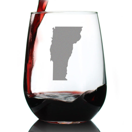Vermont State Outline Stemless Wine Glass - State Themed Drinking Decor and Gifts for Vermonter Women & Men - Large 17 Oz Glasses