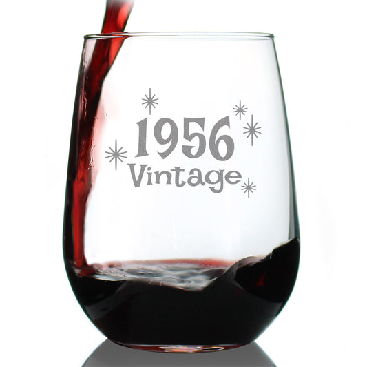 Vintage 1956 - 69th Birthday Stemless Wine Glass Gifts for Women & Men Turning 69 - Bday Party Decor - Large Glasses