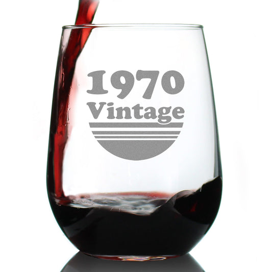 Vintage 1970 - 55th Birthday Stemless Wine Glass Gifts for Women & Men Turning 55 - Bday Party Decor - Large Glasses