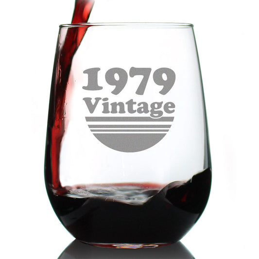 Vintage 1979 - 46th Birthday Stemless Wine Glass Gifts for Women & Men Turning 46 - Bday Party Decor - Large Glasses