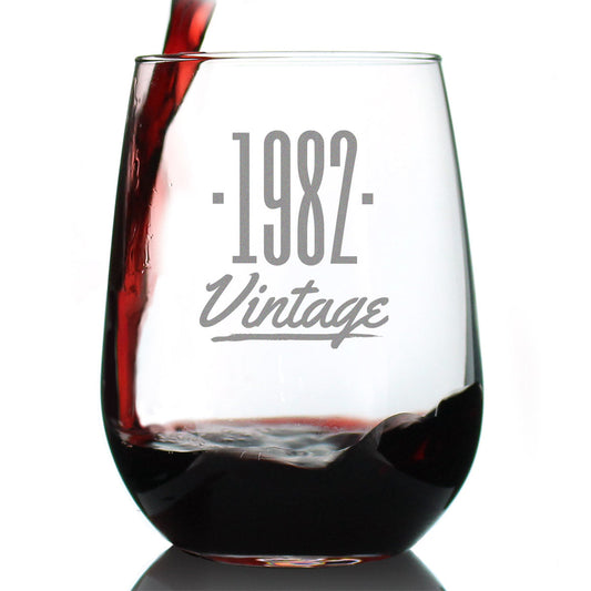 Vintage 1982 - 43rd Birthday Stemless Wine Glass Gifts for Women & Men Turning 43 - Bday Party Decor - Large Glasses