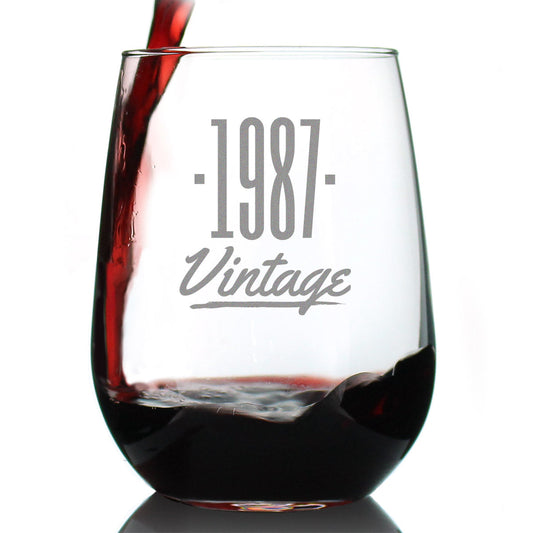 Vintage 1987 - 38th Birthday Stemless Wine Glass Gifts for Women & Men Turning 38 - Bday Party Decor - Large Glasses