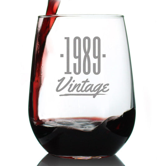 Vintage 1989-36th Birthday Stemless Wine Glass Gifts for Women & Men Turning 36 - Bday Party Decor - Large Glasses