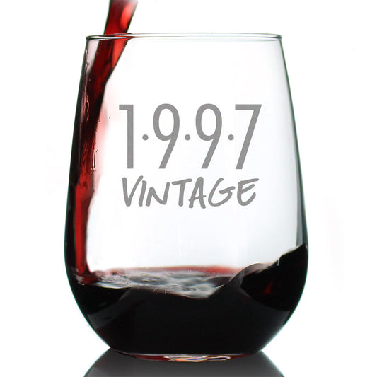 Vintage 1997 - 28th Birthday Stemless Wine Glass Gifts for Women & Men Turning 28 - Bday Party Decor - Large Glasses
