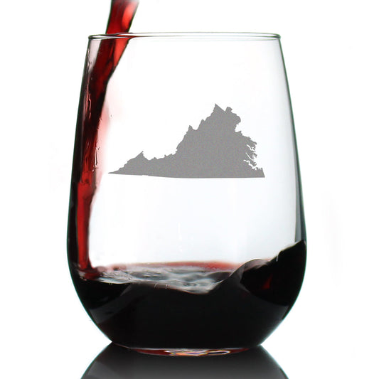 Virginia State Outline Stemless Wine Glass - State Themed Drinking Decor and Gifts for Virginian Women & Men - Large 17 Oz Glasses