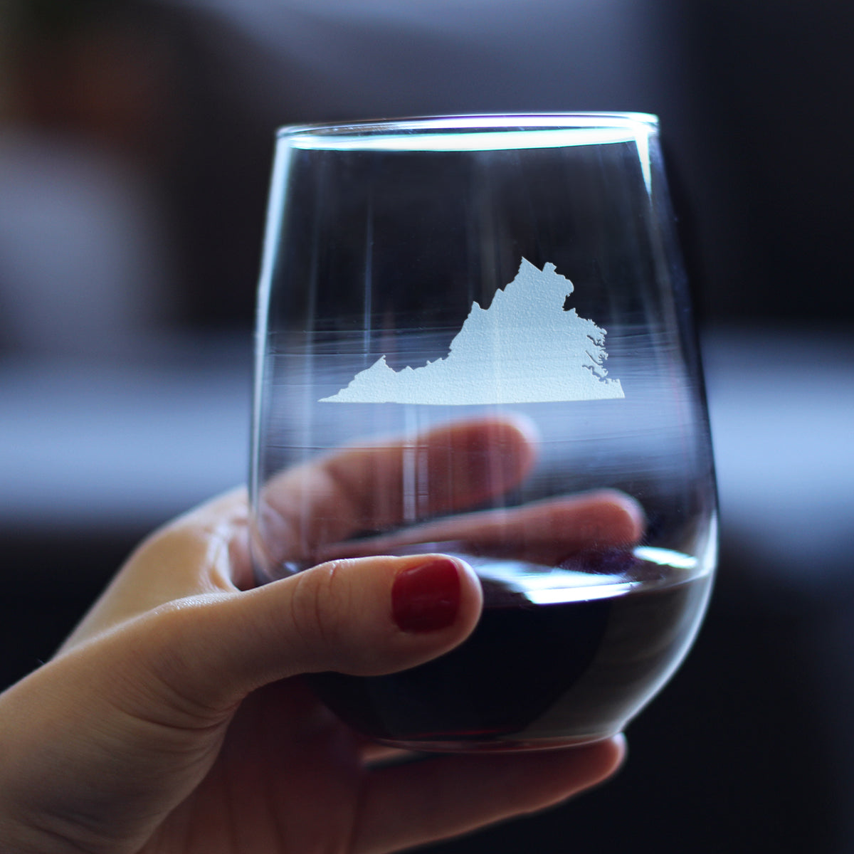 Virginia State Outline Stemless Wine Glass - State Themed Drinking Decor and Gifts for Virginian Women & Men - Large 17 Oz Glasses