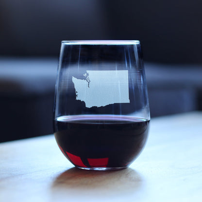Washington State Outline Stemless Wine Glass - State Themed Drinking Decor and Gifts for Washingtonian Women & Men - Large 17 Oz Glasses