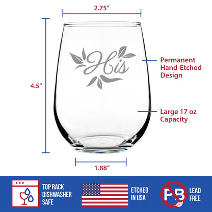 His Stemless Wine Glass - Unique Wedding Gift for Groom - Engraved Wedding Cup Gift