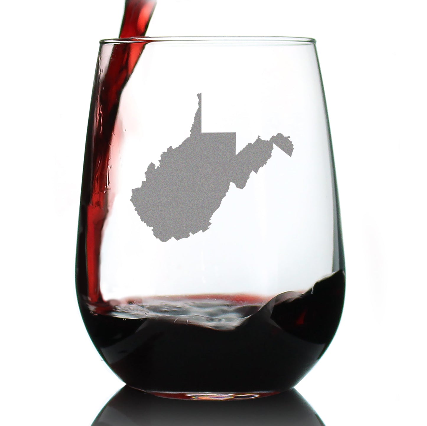West Virginia State Outline Stemless Wine Glass - State Themed Drinking Decor and Gifts for West Virginian Women & Men - Large 17 Oz Glasses