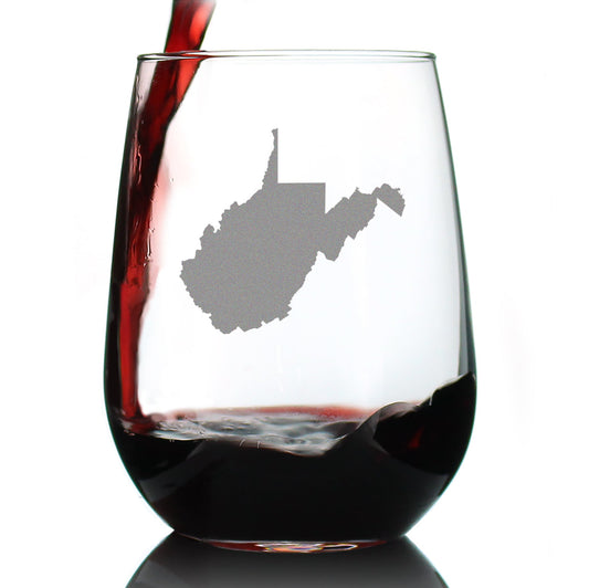West Virginia State Outline Stemless Wine Glass - State Themed Drinking Decor and Gifts for West Virginian Women & Men - Large 17 Oz Glasses