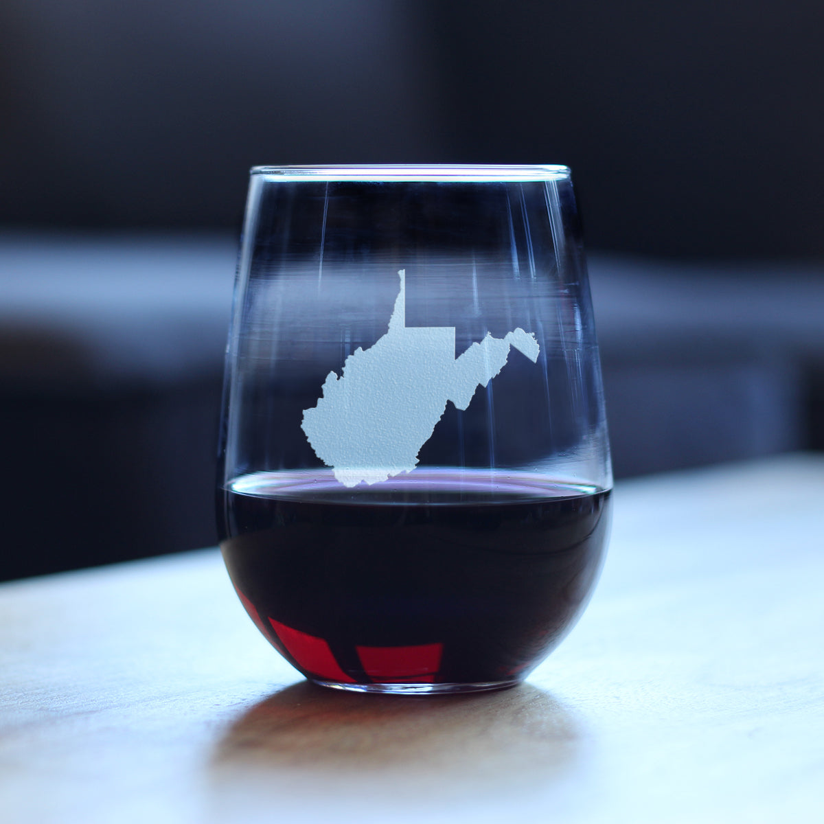 West Virginia State Outline Stemless Wine Glass - State Themed Drinking Decor and Gifts for West Virginian Women & Men - Large 17 Oz Glasses