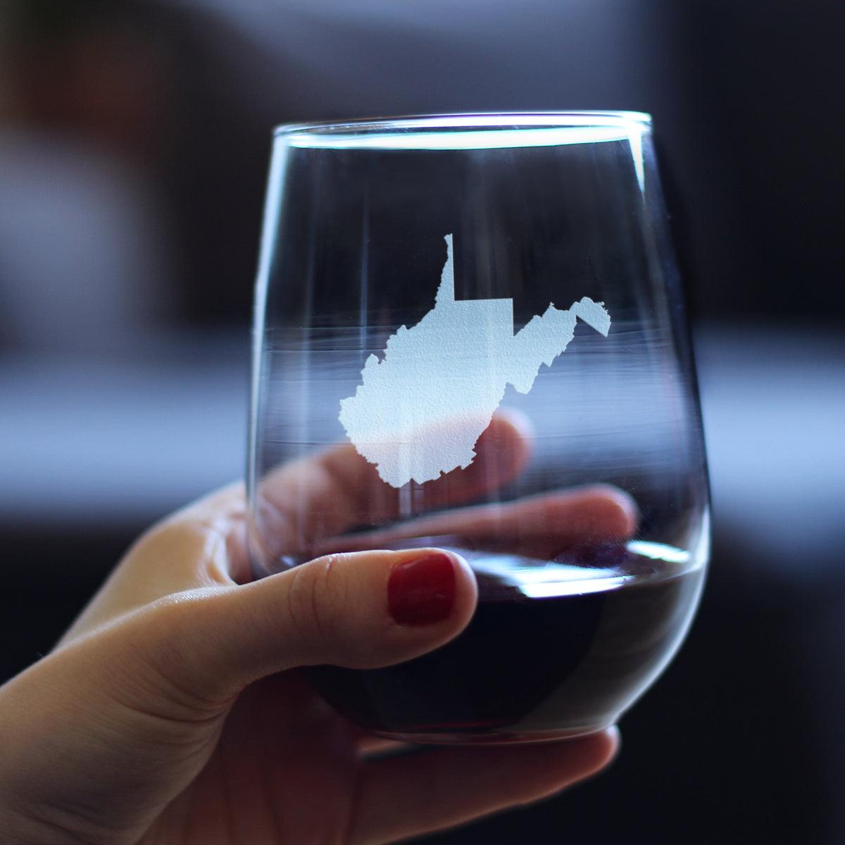 West Virginia State Outline Stemless Wine Glass - State Themed Drinking Decor and Gifts for West Virginian Women & Men - Large 17 Oz Glasses