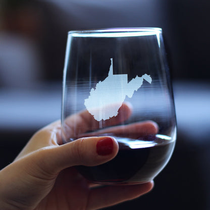 West Virginia State Outline Stemless Wine Glass - State Themed Drinking Decor and Gifts for West Virginian Women & Men - Large 17 Oz Glasses