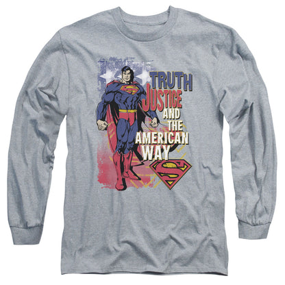 Superman Truth Justice Mens Long Sleeve Shirt Athletic Heather Officially Licensed