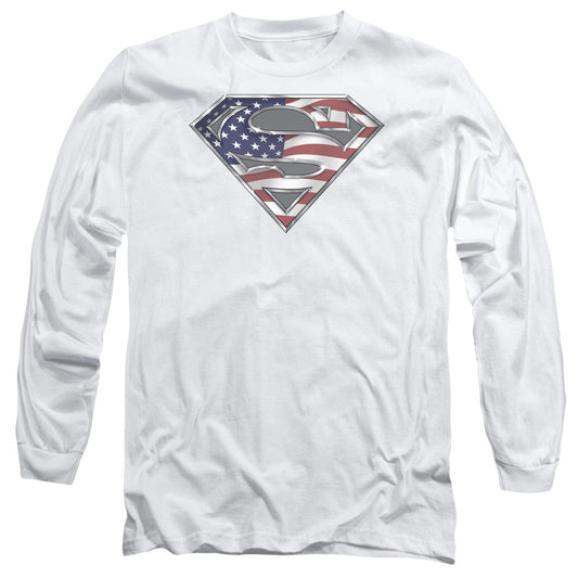 Superman All American Shield Mens Long Sleeve Shirt White Officially Licensed