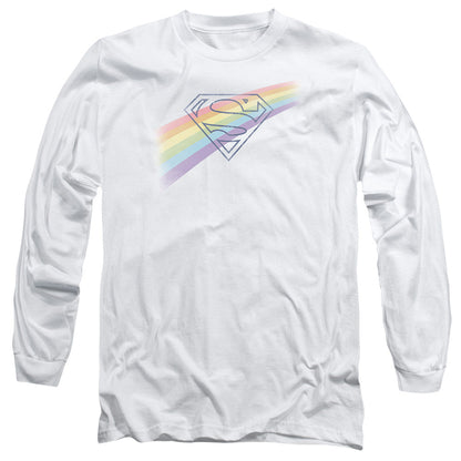 Superman Distressed Outline Mens Long Sleeve Shirt White Officially Licensed