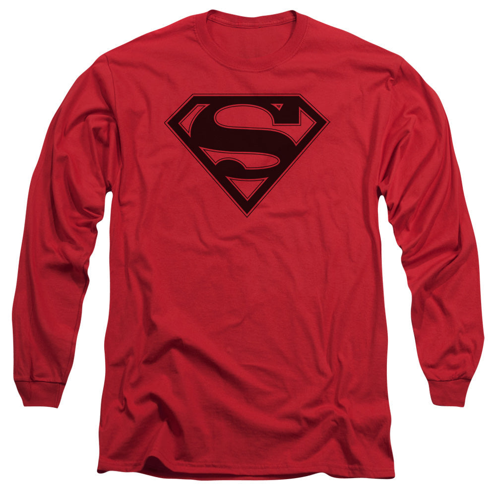 Superman Red & Black Shield Mens Long Sleeve Shirt Red Officially Licensed