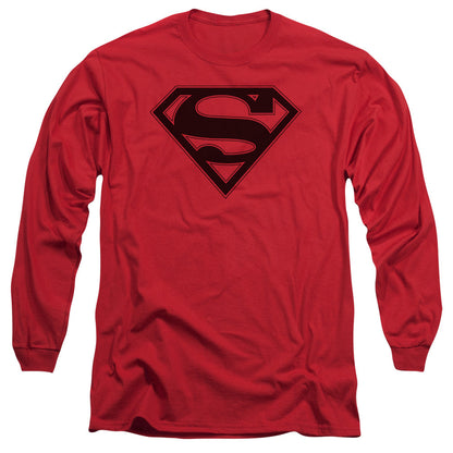Superman Red & Black Shield Mens Long Sleeve Shirt Red Officially Licensed
