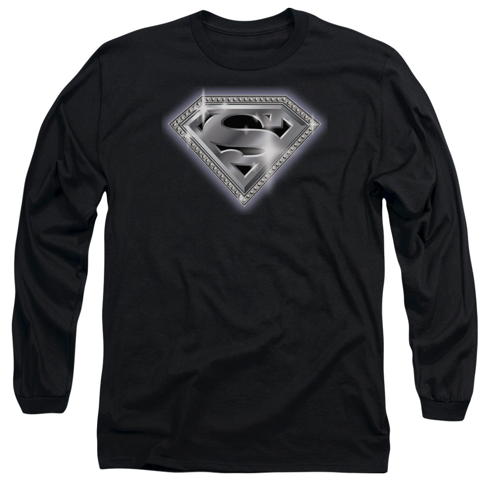 Superman Bling Shield Mens Long Sleeve Shirt Black Officially Licensed