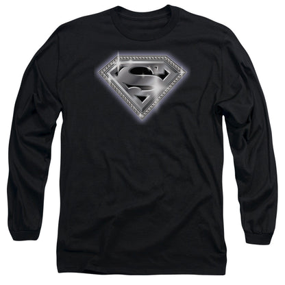 Superman Bling Shield Mens Long Sleeve Shirt Black Officially Licensed