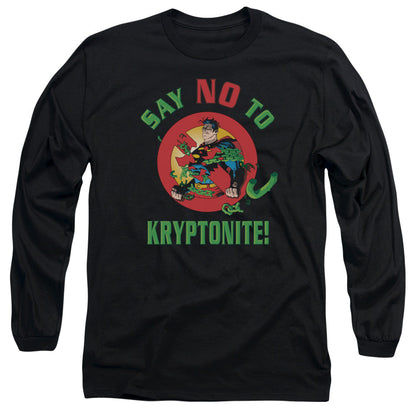 Superman Say No To Kryptonite Mens Long Sleeve Shirt Black Officially Licensed