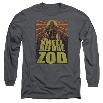 Superman Zod Poster Mens Long Sleeve Shirt Charcoal Officially Licensed