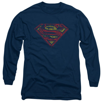 Superman S Shield Rough Mens Long Sleeve Shirt Navy Officially Licensed