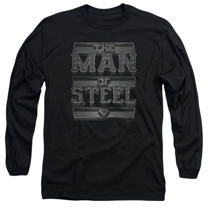 Superman Steel Text Mens Long Sleeve Shirt Black Officially Licensed