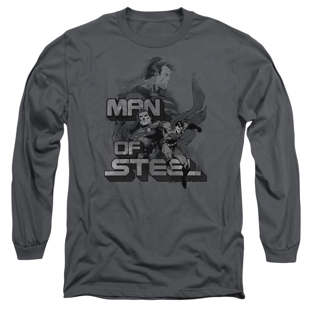 Superman Steel Poses Mens Long Sleeve Shirt Charcoal Officially Licensed