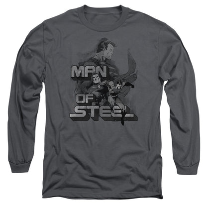 Superman Steel Poses Mens Long Sleeve Shirt Charcoal Officially Licensed