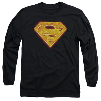 Superman Hot Steel Shield Mens Long Sleeve Shirt Black Officially Licensed