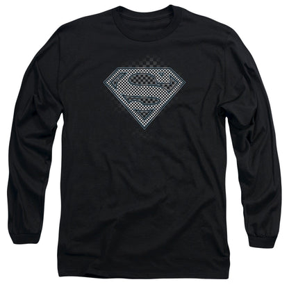 Superman Checkerboard Mens Long Sleeve Shirt Black Officially Licensed