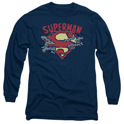 Superman Chain Breaking Mens Long Sleeve Shirt Navy Officially Licensed
