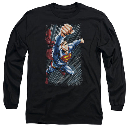 Superman Faster Than Mens Long Sleeve Shirt Black Officially Licensed