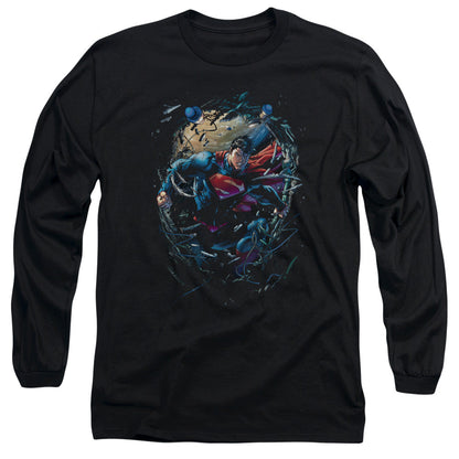 Superman Breaking Space Mens Long Sleeve Shirt Black Officially Licensed