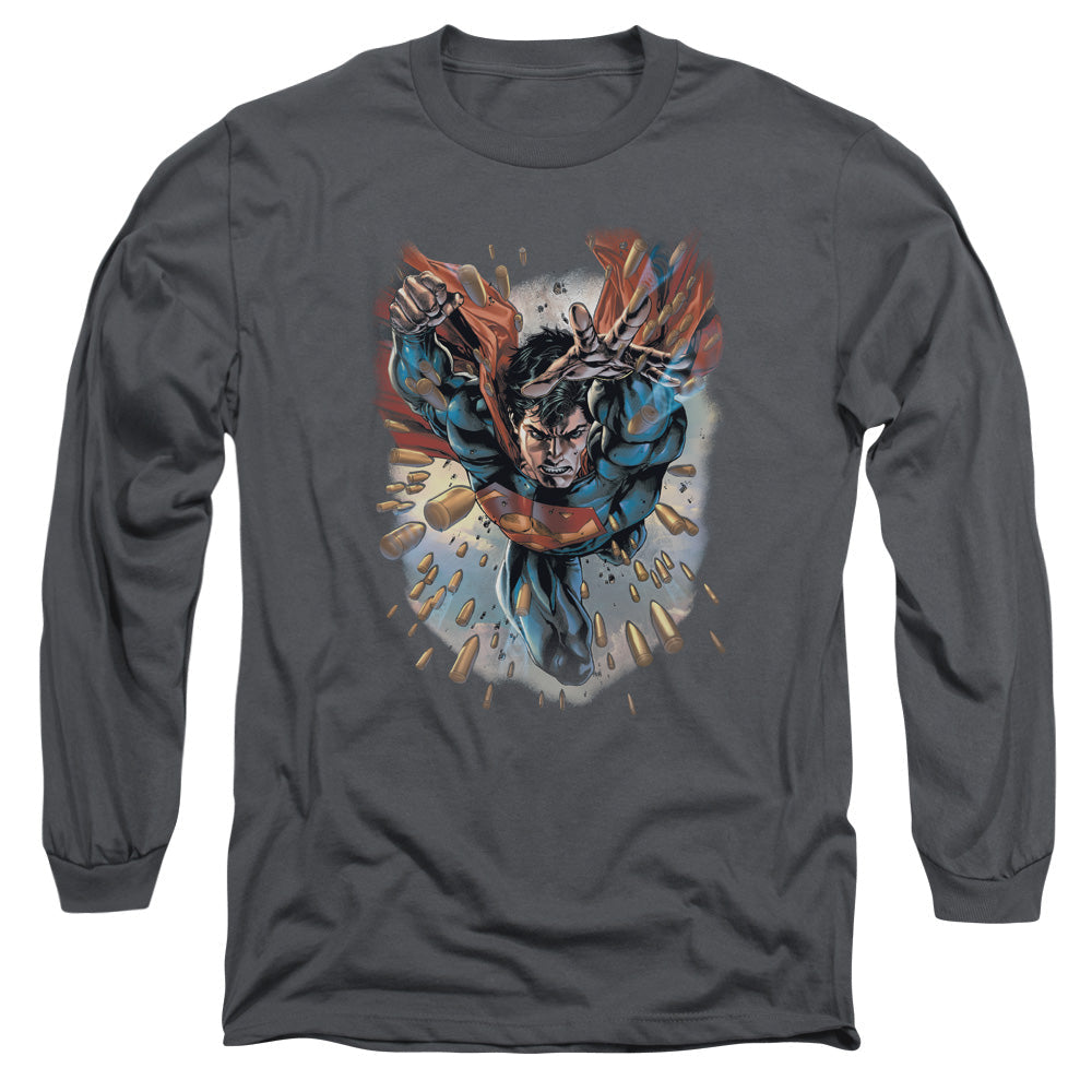 Superman Within My Grasp Mens Long Sleeve Shirt Charcoal Officially Licensed