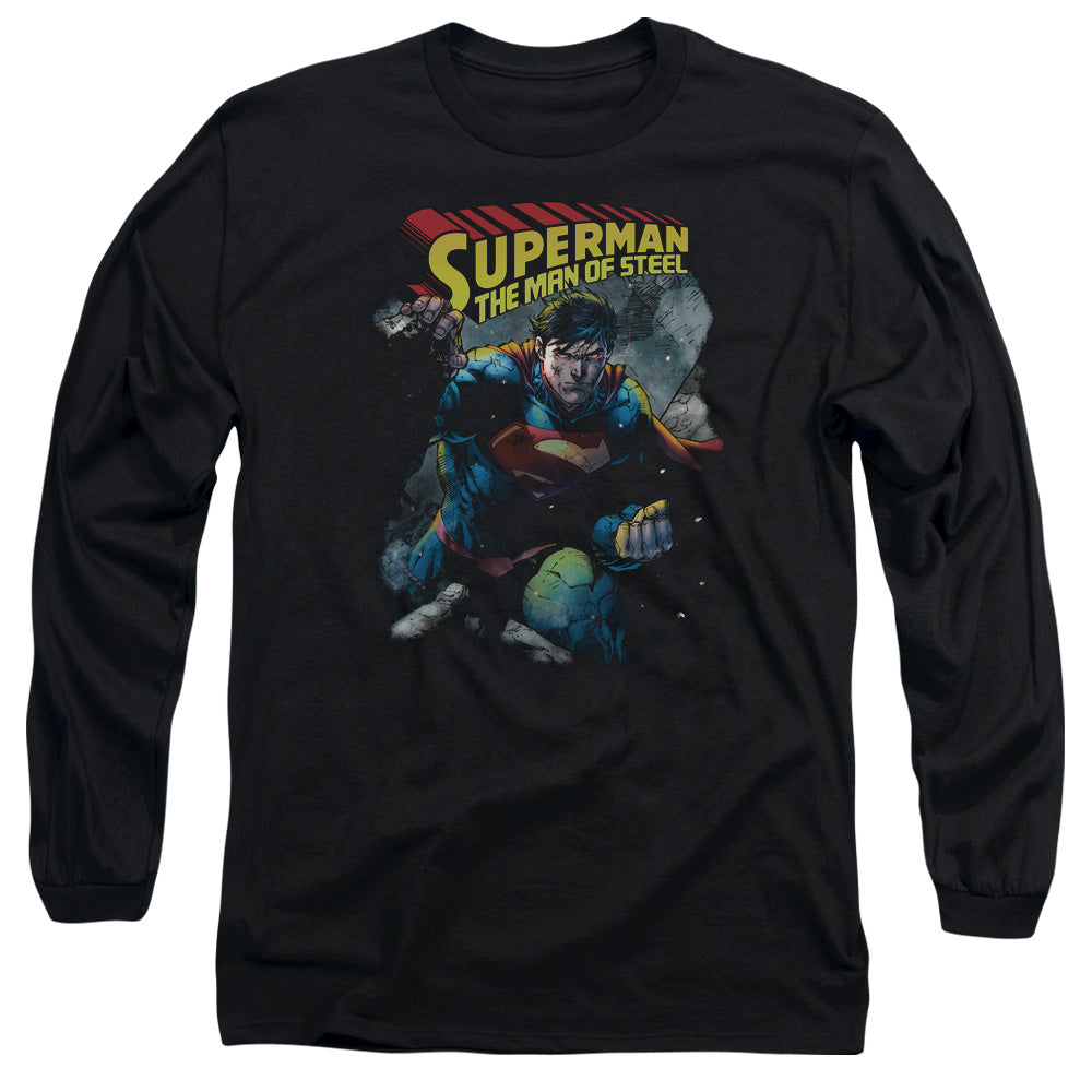 Superman Through The Rubble Mens Long Sleeve Shirt Black Officially Licensed