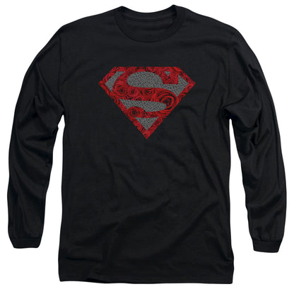 Superman Elephant Rose Shield Mens Long Sleeve Shirt Black Officially Licensed