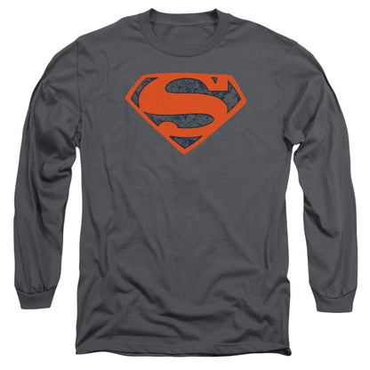 Superman Vintage Shield Collage Mens Long Sleeve Shirt Charcoal Officially Licensed