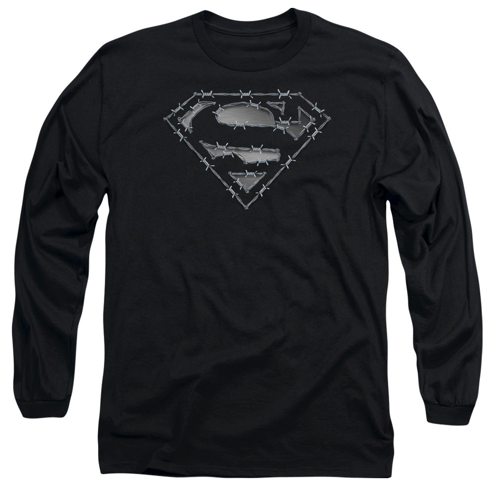 Superman Barbed Wire Mens Long Sleeve Shirt Black Officially Licensed
