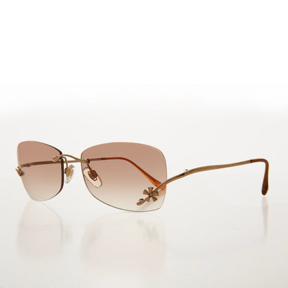 Flower Accent Rimless 90s Sunglasses - Cena