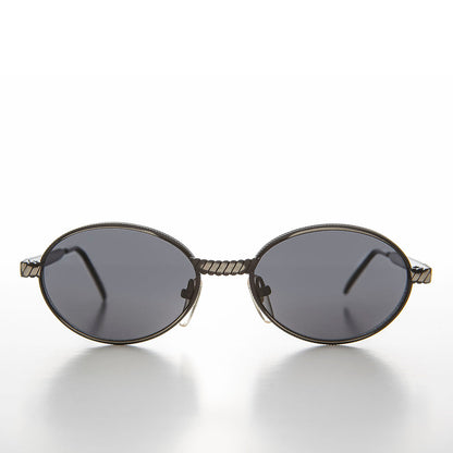 Oval 90s Vintage Sunglass with Metal Rope Design - Snuff