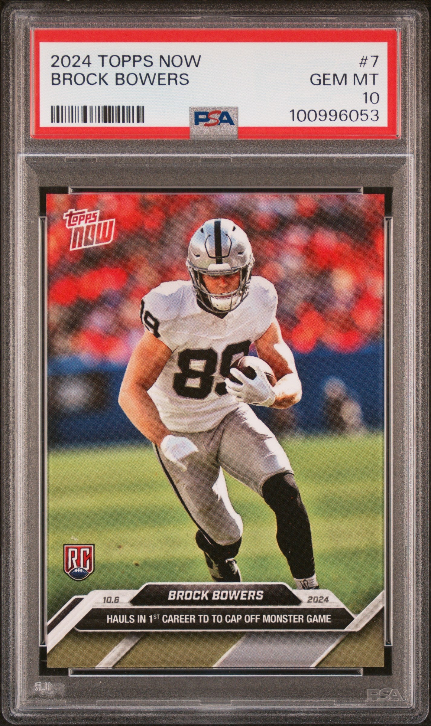 Graded 2024 Topps Now Brock Bowers #7 Rookie RC Football Card PSA 10 Gem Mint