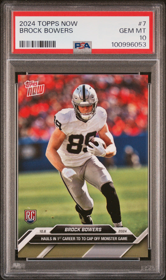 Graded 2024 Topps Now Brock Bowers #7 Rookie RC Football Card PSA 10 Gem Mint